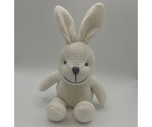 Knitted white bunny baby rattle